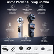 DJI Osmo Pocket 4P Vlog Combo 4K Dual Lens Gimbal Camera, Black