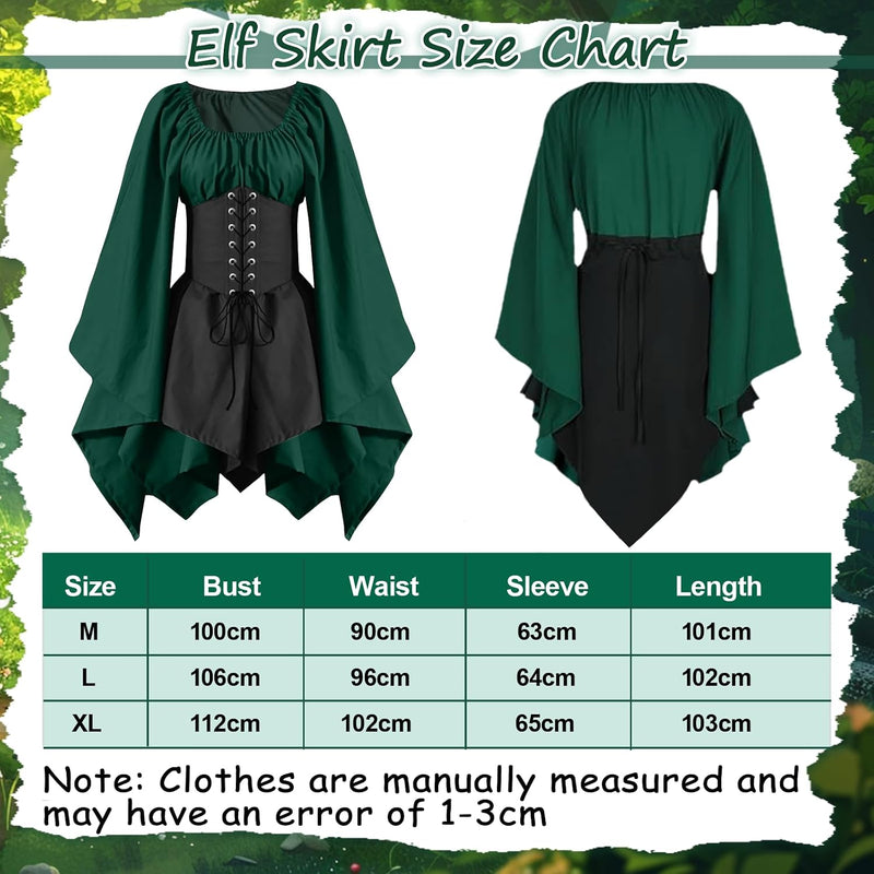 Elf Renaissance Medieval Dress, Fairy Cosplay Set, Traditional Irish Costume, Victorian Flared Sleeve Corset Skirt, Goth Outfit With Ears, Tattoo Stickers, Overknee Socks, Head Rings, Ear Clip