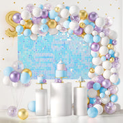 LuoluoHouse Shimmer Wall Panel Sequin Backdrop Panels 12 Packs-Iridescent Silver Backdrop for Graduation Anniversary Backdrop Wall Backdrops Engagement Decoration