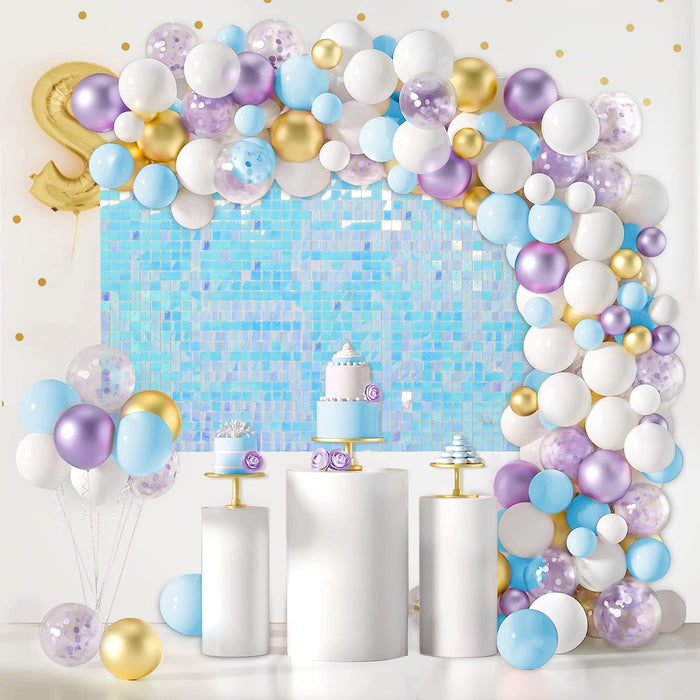LuoluoHouse Shimmer Wall Panel Sequin Backdrop Panels 12 Packs-Iridescent Silver Backdrop for Graduation Anniversary Backdrop Wall Backdrops Engagement Decoration