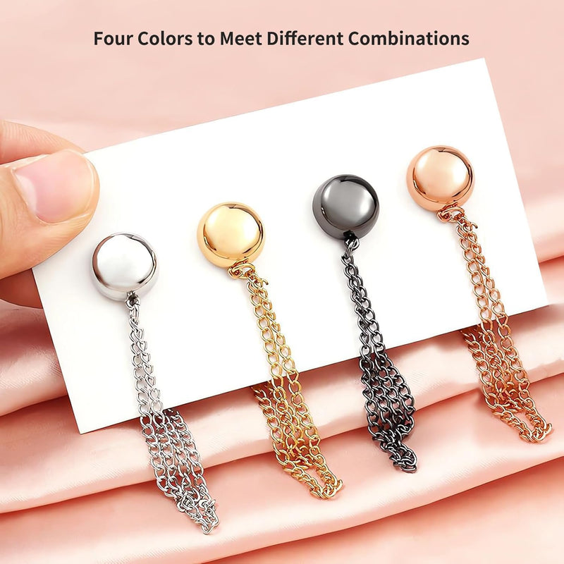 Magnetic Clothing Clips, Multi-Function Magnet Pin with Chain, Hijab Magnets & Clothing Brooch for Shirt Ties, Fabric Button Fastener – Versatile Clip for Shirts, and Fabrics(4pcs,Silver)