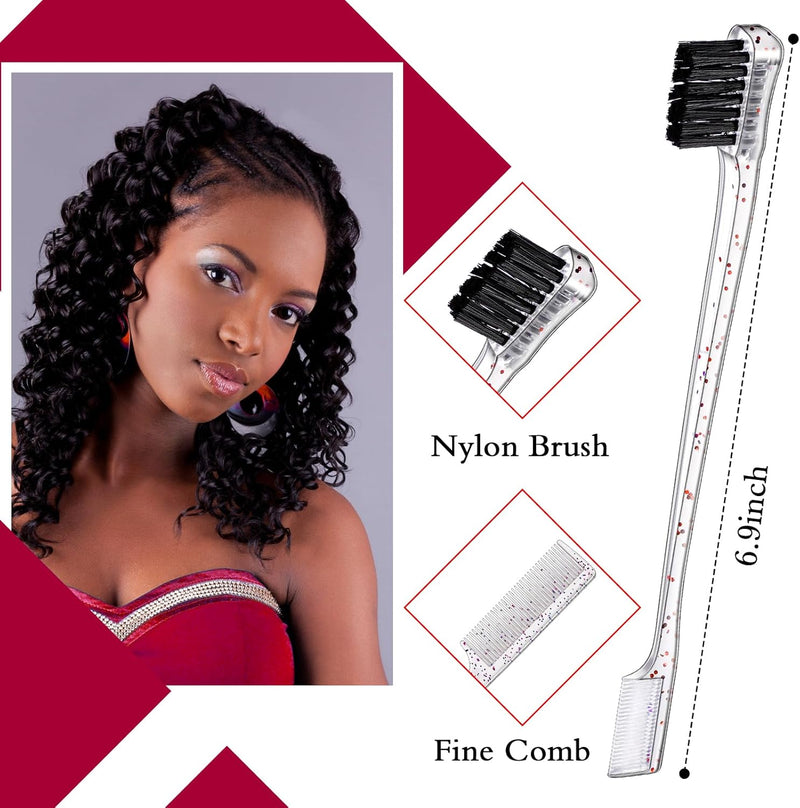 Geiserailie 3 Pcs Slick Back Hair Brush Set Bristle Brush Edge Control Teasing Comb for Women Black Hair(Black)