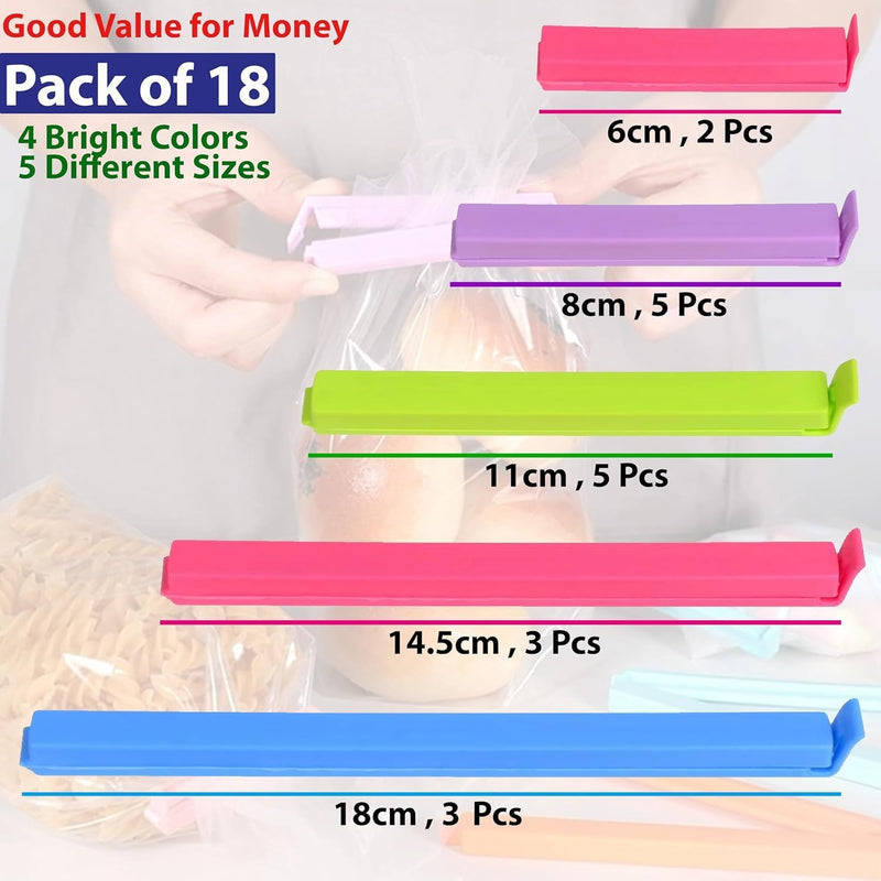 Food Clips, 18 Pcs Bag Sealing Clips For Storage Bags, In 4 Colors, Reusable Plastic Sandwiches And Snacks
