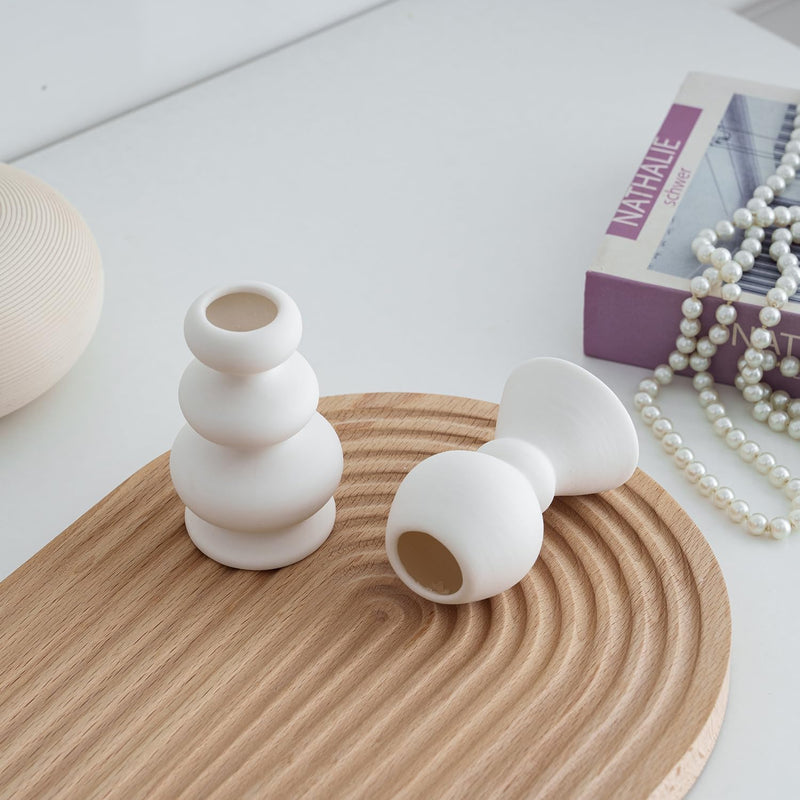 Gratify Taper Ceramic Candle Holders, Set of 2 Matte Boho Decorative Candlestick Holders,Table Decor Centerpiece for Wedding home Dinning Party (white)