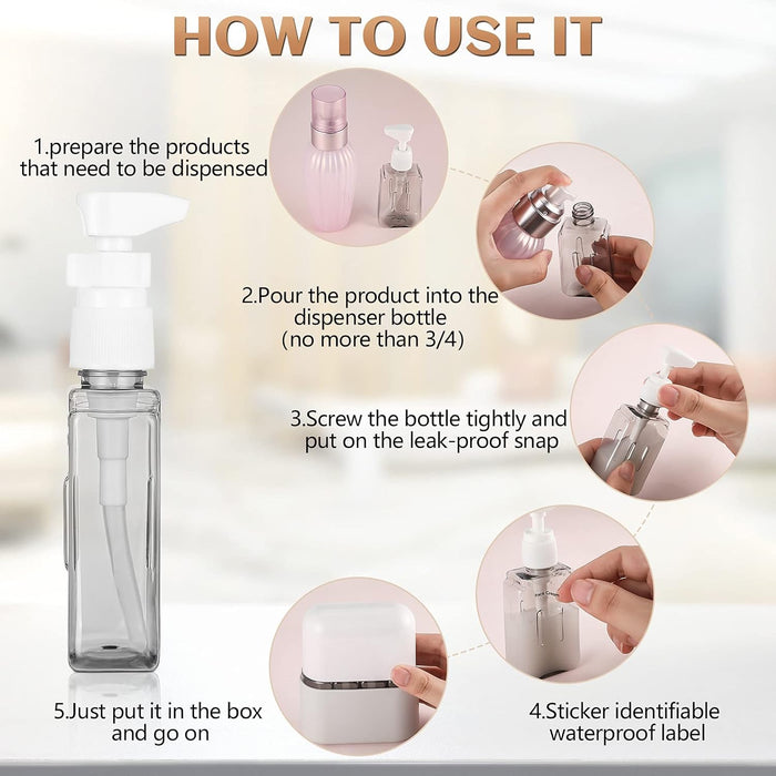2 Sets 8 Pieces Leakproof Travel Bottles for Toiletries, Clear Portable Travel Liquid Container Refillable Shampoo Travel Bottle Sprayer Travel Size Toiletry Bottles Reusable Travel Lotion Bottles