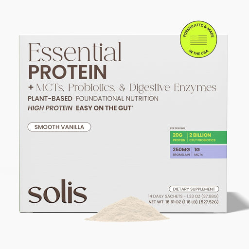 Essential Protein - Organic Plant-Based Protein - Vegan - Daily Sachets - Prebiotics, Probiotics, Digestive Enzymes, MCTs (Rich Chocolate) - Vanilla