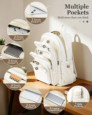 WEPOET Backpack Women Men School Backpack Large with Many Compartments Waterproof Backpack Lightweight for School Backpack Teenager Daypacks Backpack for Boys Girls, A2-beige, Rucksack Backpacks