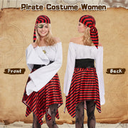 Women's Pirate Costume,Pirate Fancy Dress Up Accessories with Earring,Necklace,Eye Mask and Striped Headscarf,Adult Pirate Halloween Costumes for Cosplay Carnival Party Birthday Party