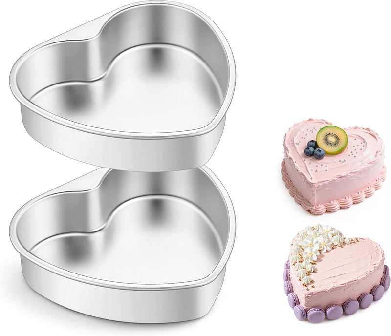 E-far - 6 Inch Heart Shaped Cake Pan, 2 Small Stainless Steel Heart Shaped Cake Pans, Baking Pan for Valentine's Day, Anniversary, Wedding, Non-Toxic - 8-Inch