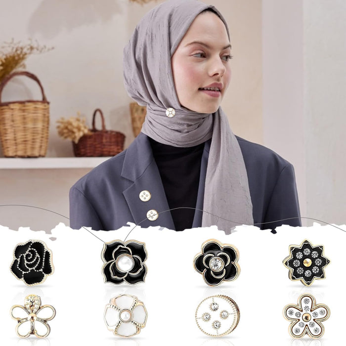 8Pcs Hijab Magnetic Pins, Multi-Use Muslim Scarf Magnetic Hijab Buttons Rhinestone Magnetic Scarf Brooch Modesty Pins Hijab Pins for Women Anti Exposure Fixed Brooches Women