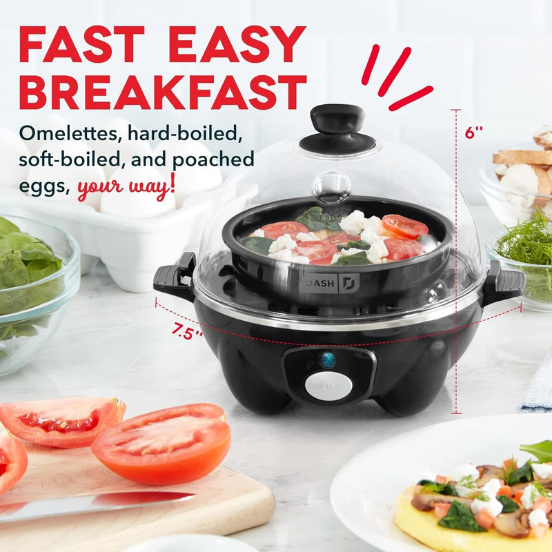 Dash Rapid Egg Cooker: 6 Egg Capacity Electric Egg Cooker for Hard Boiled Eggs, Poached Eggs, Scrambled Eggs, or Omelets with Auto Shut Off Feature, Black, 2 years warranty