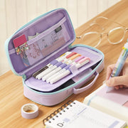 Pencil Case for Girls, Cute Unicorn Pencil Pouch, Large Capacity Washable Canvas Pen Bag, Multifunctional Compartments with Handle for Girls Kids Teens