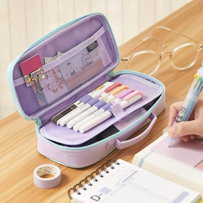 Pencil Case for Girls, Cute Unicorn Pencil Pouch, Large Capacity Washable Canvas Pen Bag, Multifunctional Compartments with Handle for Girls Kids Teens