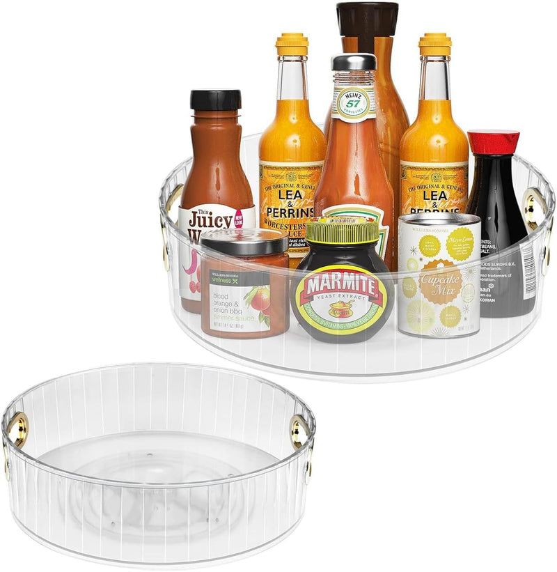 Clear Plastic Lazy Susan Organizer. 360 Rotating Turntable with Raised Edge for Kitchen, Bathroom, Pantry, Cabinet. Spinning Tray for Spices, Condiments. Effortless Organization and Easy Access