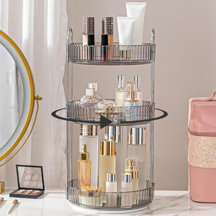 Makeup Organize Rotating,Perfume Organize, 360° Luxury Acrylic Makeup Organizer & Skincare Rack Spinning Lazy Susan 3 Tier,Dressing table to display your perfumes and cosmetics. (White-2)