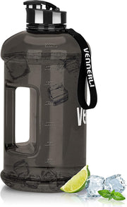 Water Bottle with Handle Portable Large Plastic Water Bottles for Adults BPA-free Half Gallon Water Bottle Reusable 2 Liter Water Jugs for Outdoor Hiking Fitness Travel Camping Cycling - 2.2L Black