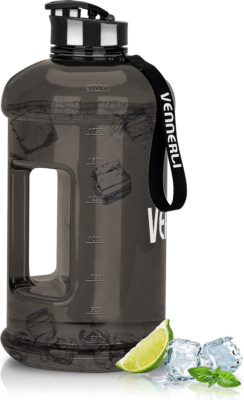 Water Bottle with Handle Portable Large Plastic Water Bottles for Adults BPA-free Half Gallon Water Bottle Reusable 2 Liter Water Jugs for Outdoor Hiking Fitness Travel Camping Cycling - 2.2L Black