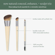 EcoTools New Natural Conceal, Enhance, & Sculpt Trio, Makeup Brushes For Foundation, Concealer, & Brows, Dense, Synthetic Bristles For Sculpting Face, Vegan & Cruelty-Free, 3 Piece Set - Natural Conceal, Enhance, Sculpt Trio