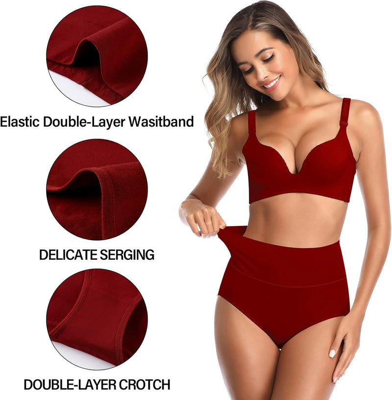 Women's Underwear, High Waist Cotton Breathable Full Coverage Panties Brief Multipack Regular and Plus Size