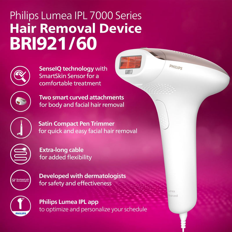 Lumea Advanced Ipl Hair Removal Device With 2 Attachments For Body & Face + Complimentary Facial Hair Remover. Compact Touch-Up Trimmer 3 Pin, Bri92160
