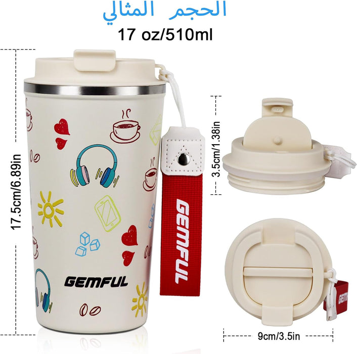 GEMFUL Travel Coffee Mug Stainless Steel Vacuum Ice and Hot Drinks Insulated Tumbler for Home Office Outdoor Works, 380ml, Pink