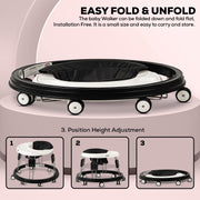 Baybee Baby Walker for Kids, Foldable Round Baby Walker | Baby Activity Walker for Toddlers with 3 Position Adjustable Height | Walker for Baby Boy Girl 6 to 18 Months (Black)