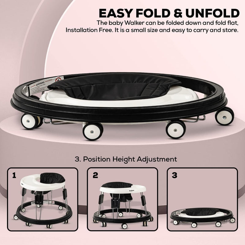 Baybee Baby Walker for Kids, Foldable Round Baby Walker | Baby Activity Walker for Toddlers with 3 Position Adjustable Height | Walker for Baby Boy Girl 6 to 18 Months (Black)