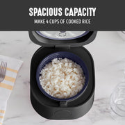GreenLife Healthy Ceramic Nonstick 4-Cup Rice Oats and Grains Cooker, PFAS-Free, Dishwasher Safe Parts, Black