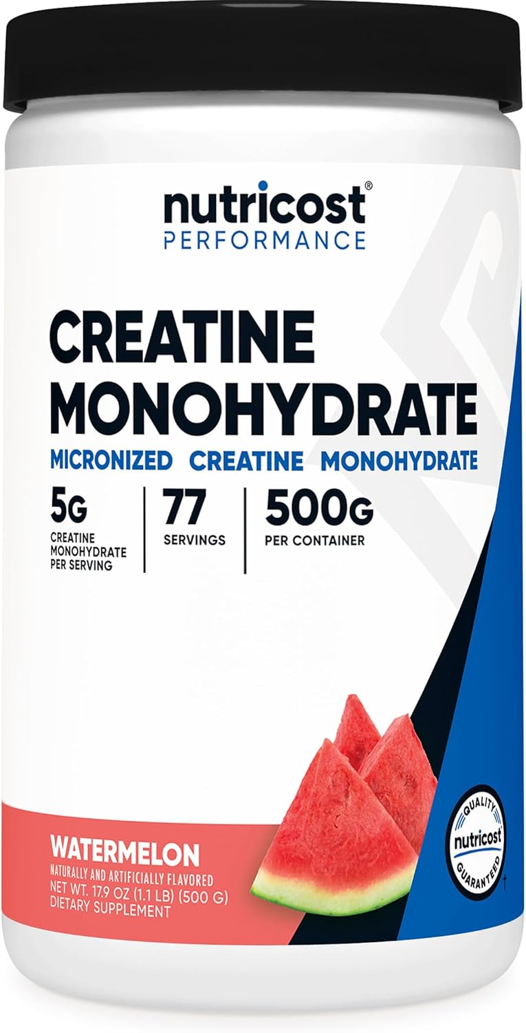 Nutricost Creatine Monohydrate Micronized Powder 500G, 5000mg Per Serv (5g) - 100 Servings, 17.9 Oz - Watermelon 77 Servings (Pack of 1)