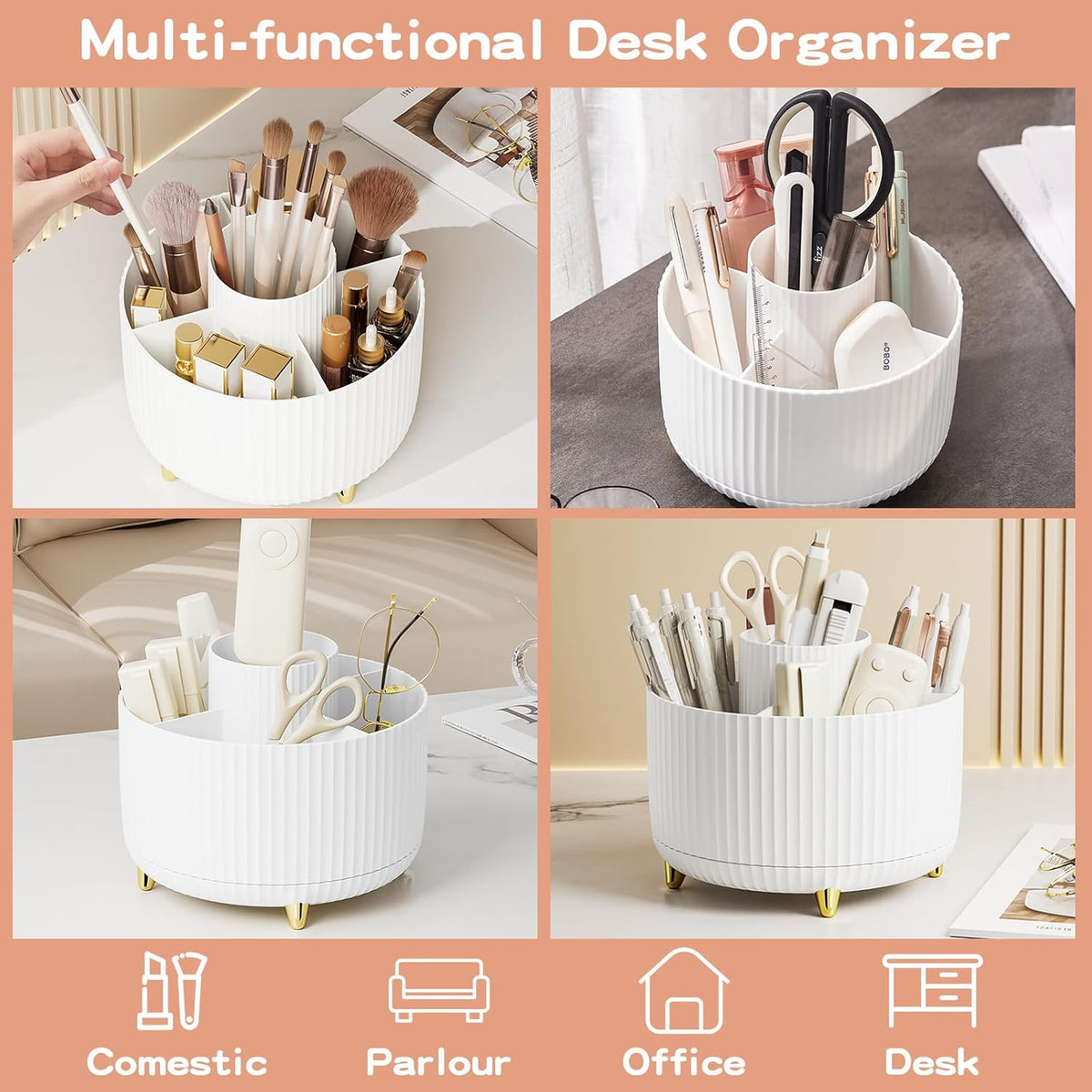360 Rotate Makeup Brush Holder Organizer, Makeup Organizers Countertop, Makeup organization and Skincare Storage for Vanity, Desktop, Bathroom (White) – image 3