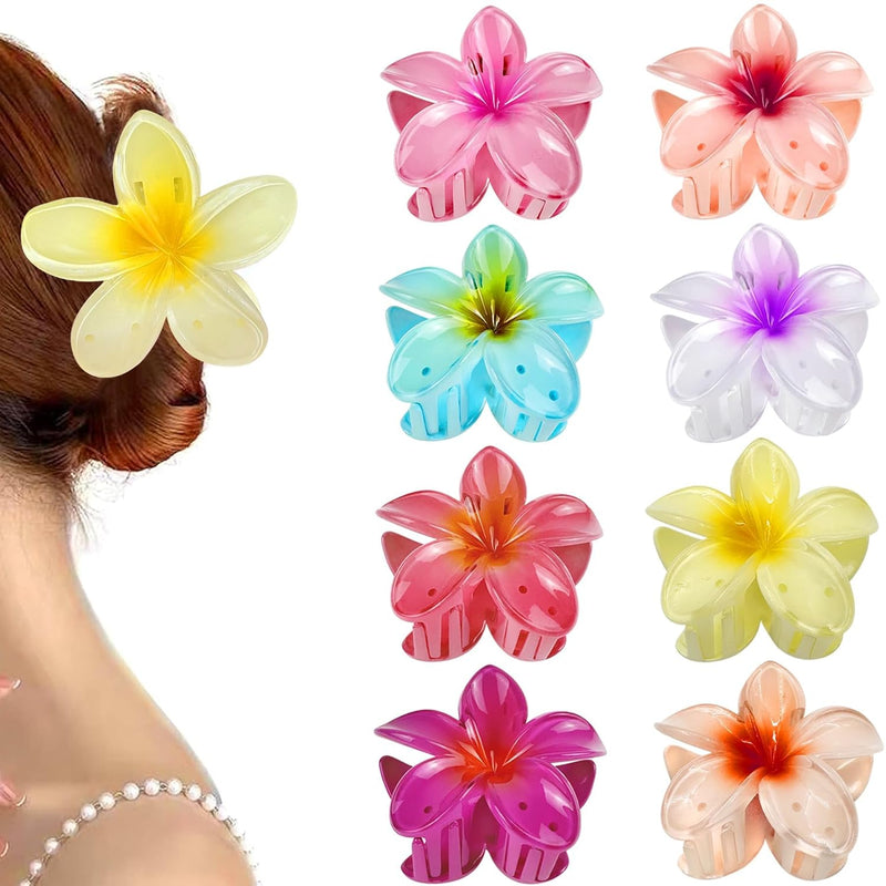 KOWVOWZ 8 PCS Hawaiian Flower Hair Clip, Summer Beach Essentials Hair Accessories, Plumeria Claw Clips, Hawaiian Hair Decorations for Wedding Party Beach Decoration