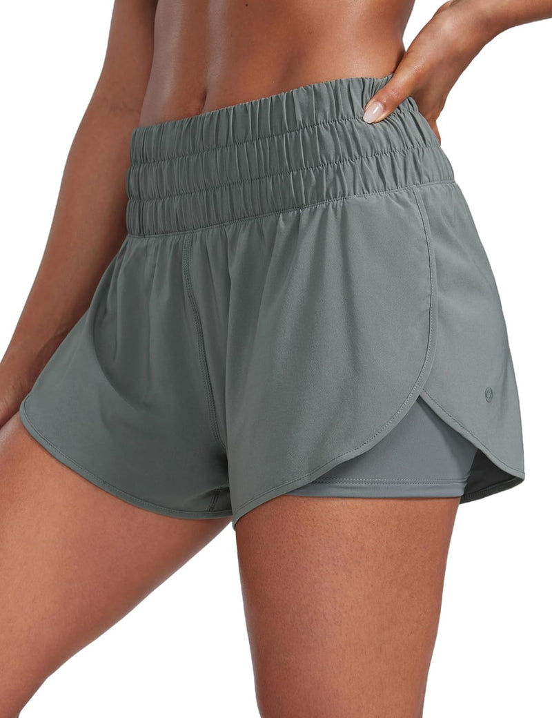 CRZ YOGA 2 in 1 High Waisted Running Shorts for Women 3" - Split Breathable Athletic Tennis Gym Workout Shorts with Pockets