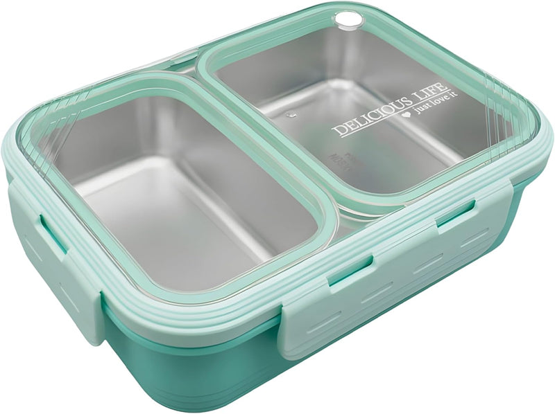 Bento Lunch Boxes, Leak Proof Stainless Steel Lunch Box for Kids, BPA Free Bento for Kids and Adults Tiffin Box for Office and School (Purple, 620 ML, 3 Compartment) - Green 700 ML, 2 Compartment