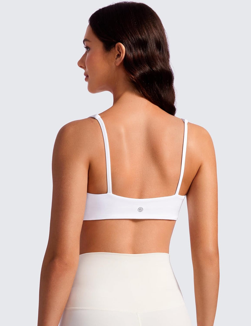 CRZ YOGA Butterluxe Spaghetti Strap Sports Bras for Women - Square Neck Yoga Wireless Low Coverage Padded Cami Crop Top