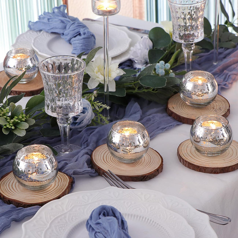 Lamorgift Clear Votive Candle Holders Set of 12 - Mercury Glass Votives Candle Holder - Tealight Candle Holder for Home Decor and Weddings/Parties Table Centerpieces