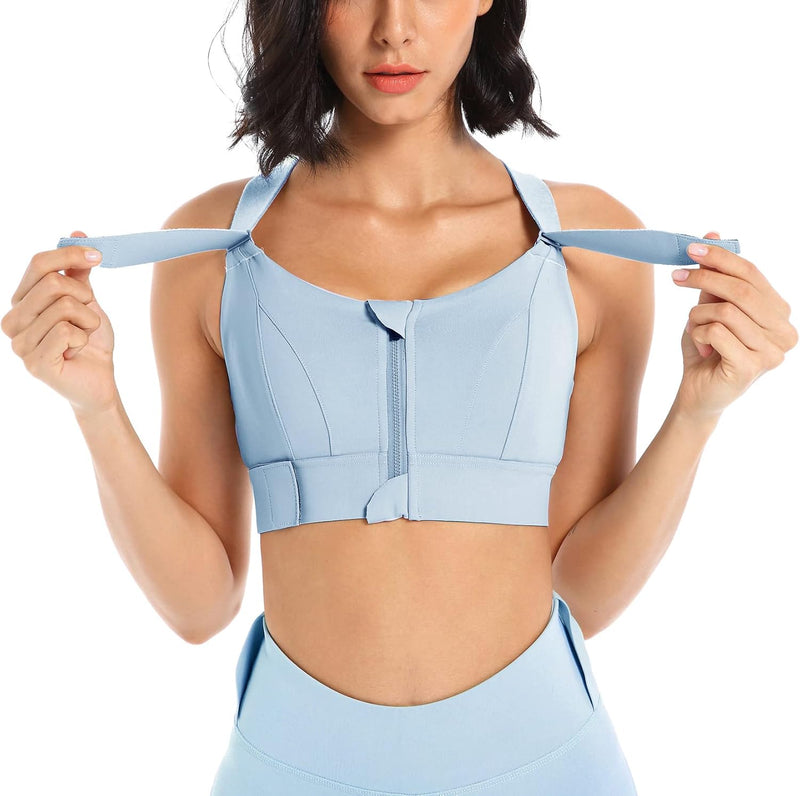Sports Bra for Women High Impact Work Out Bra with Support Front Zipper Gym Padded Bras with Adjustable Straps