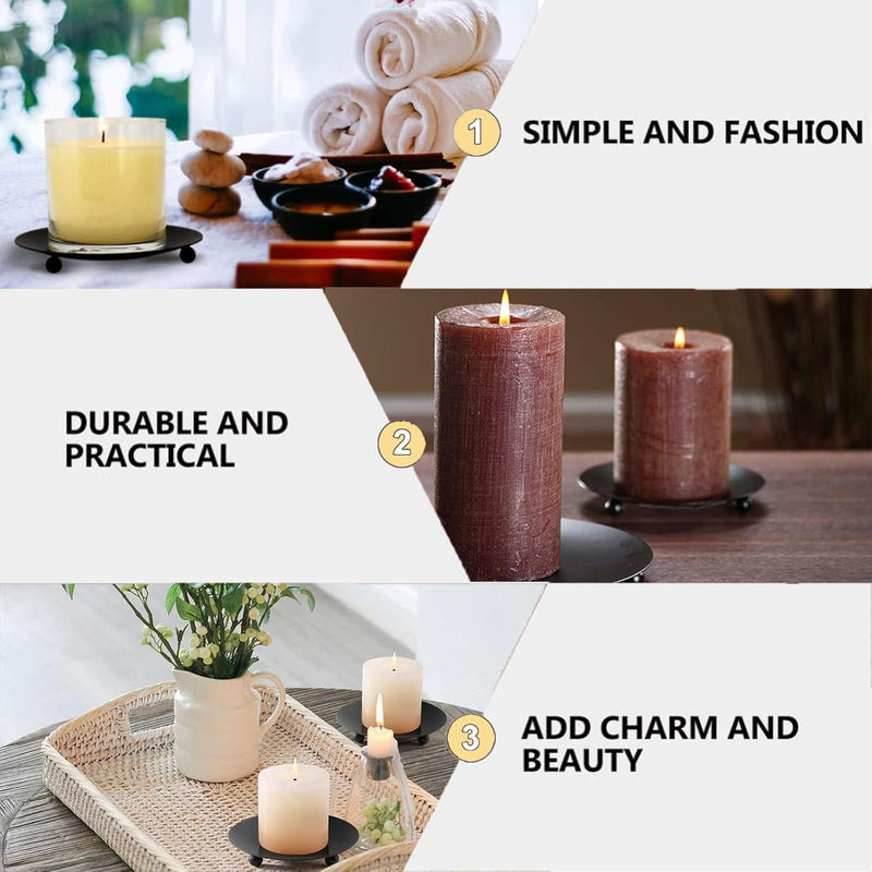 QUEENADA 4PCS Iron Plate Candle Holder - 11CM Diameter Home Decorative Candle Holder for Candle, Aroma Diffuser, Great Gift Choice (Black)