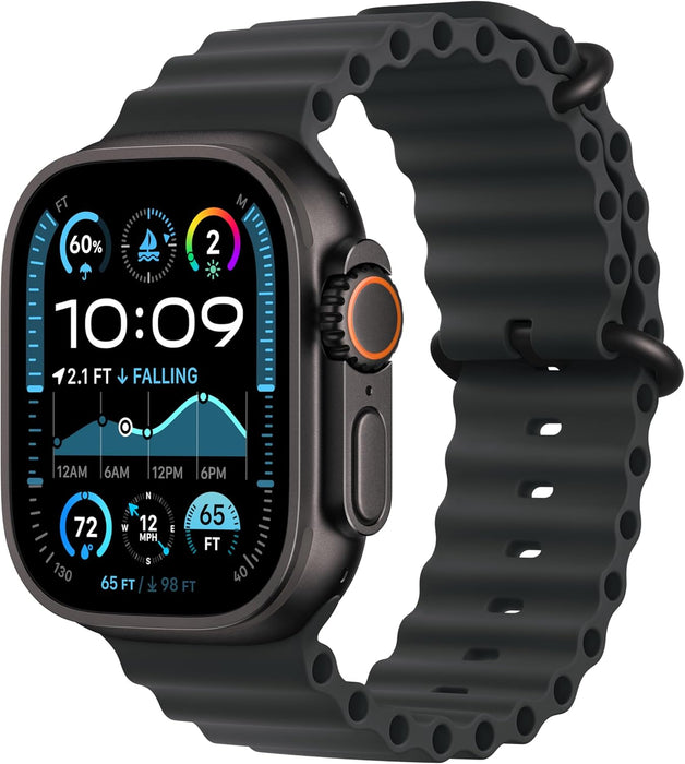 Apple Watch Ultra 2 GPS + Cellular 49mm Smartwatch, Sports Watch with Black with Rugged Titanium Case with Black Ocean Band. Fitness Tracker, Precision GPS, Extra-Long Battery Life