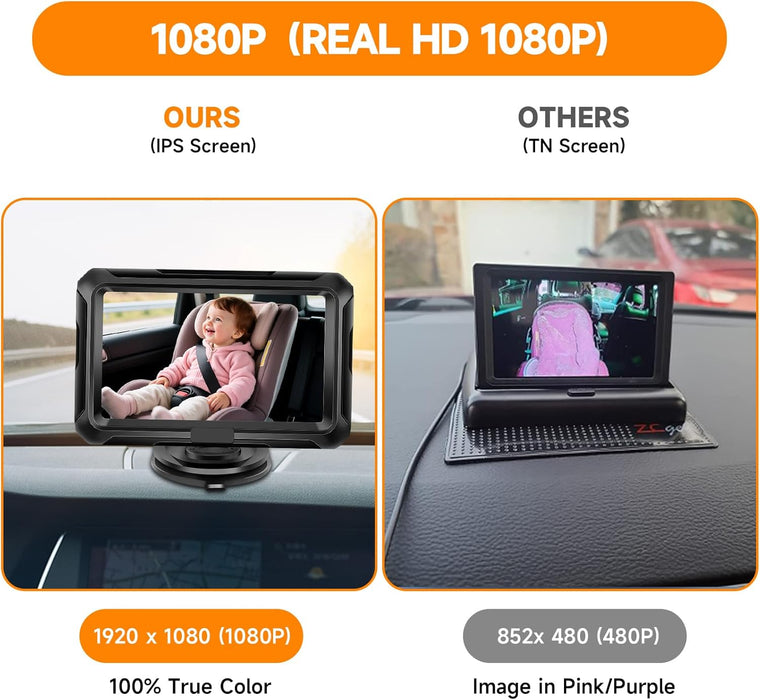 Omebel Baby Car Camera, 4.3" HD 1080P, Baby Car Mirror, 360 ° Rotation Night Vision Car Baby Monitor with Camera, Safety Baby Car Mirror Camera for Rear Facing 5 Mins Easy Installation