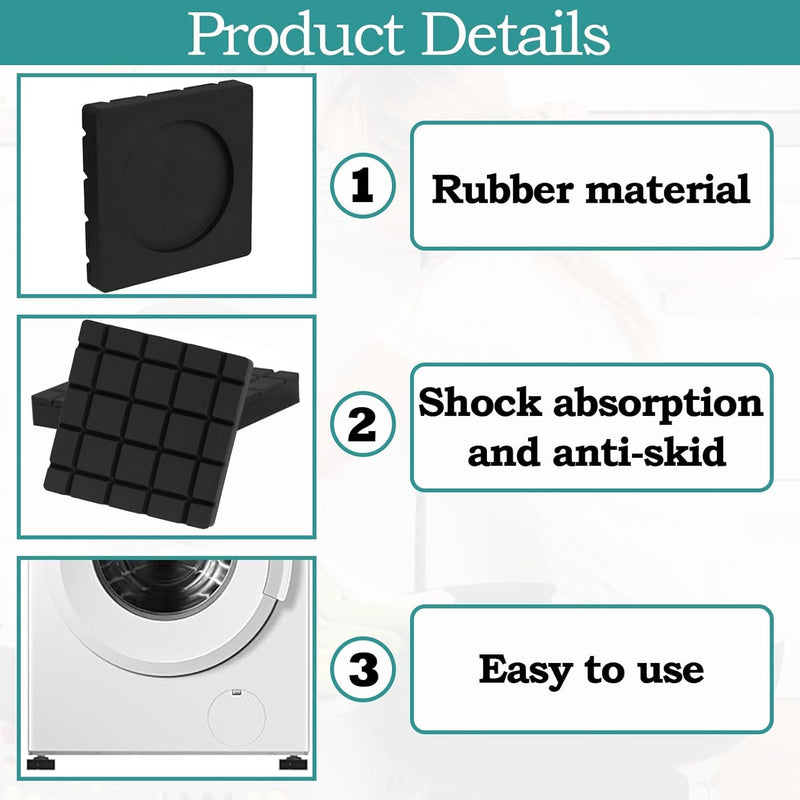 4PCS Anti-Vibration Silicone Rubber Pads for Washing Machines & Dryers – Non-Slip, Noise-Reducing, Shock-Absorbing Feet Pads for Appliances, Washers, and Furniture