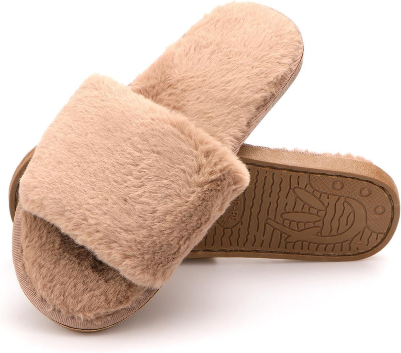URbazaar Women‘s House Slippers Faux Fur Fashion Warm Shoes Woman Slippers Comfortable Home Furry Slippers,Lightweight Non Slip House Slippers For Cozy Indoor Outdoor