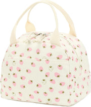 Lunch Bag for Women Men Cute Corduroy Lunch Tote Bags Reusable Insulated Lunch Box Large Capacity Reusable Insulated Cooler for Work Picnic or Travel (Corduroy strawberry) - Beige strawberry