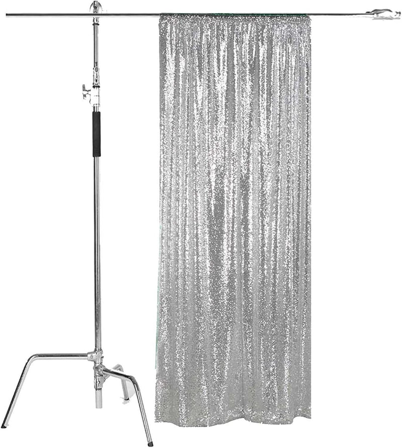 LQIAO 2 Panels Light Gold Sequin Backdrop Glitter Fabric for Wedding Birthday Parties Shimmer Wall-2x8ft