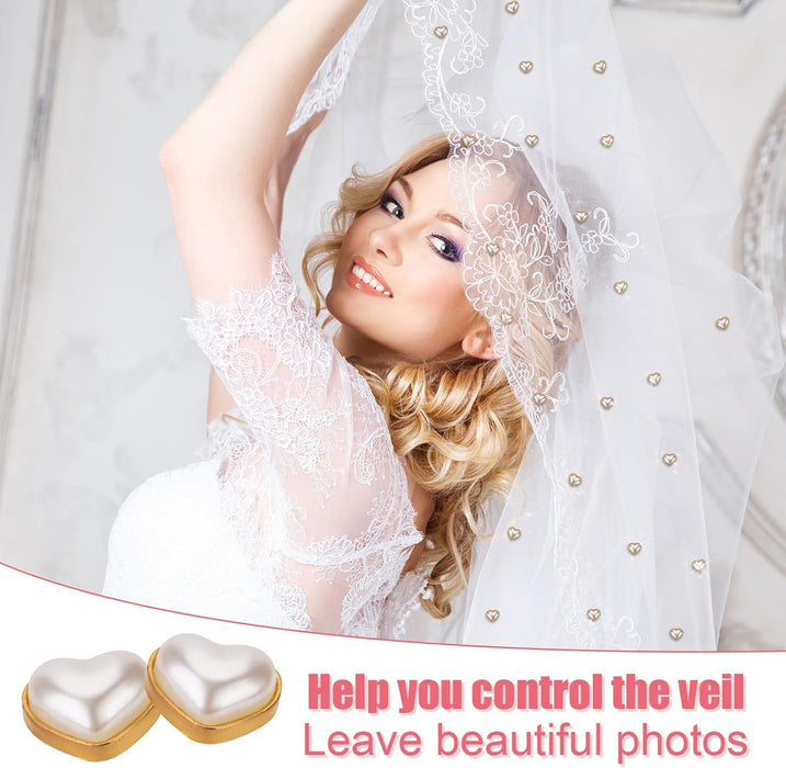 NALACAL 24pcs Veil Weights Wedding Magnetic Pearl, Double Sided Artificial Pearls Hijab Magnets, Heart Pearl Weights for bridal Women Girls, Clothing Scarves Dress Fabric Pins Decoration Elegant Veil