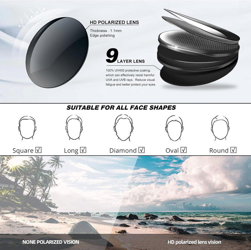Sports Sunglasses Polarized For Mens Womens Driving Fishing Running Wrap Around Sun Glasses Unbreakable Frame Goggles with Glasses rope Strap UV Protection