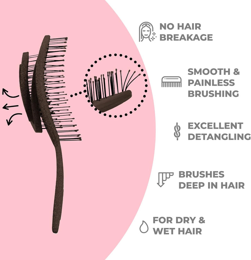 Ninabella Organic Detangling Hair Brush for Women, Men & Children - Does not Pull on Hair - Hair Straightening Brushes for Straight, Curly & Wet Hair - Unique Spiral Hairbrush, Rose Gold