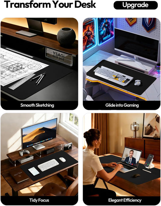 Desk Mat Large, Leather Mouse Pad, Black, 90x43cm Large Mousepad, Office Desk Protector, Non-Slip, PU Leather, Laptop Desk Blotter, Waterproof Writing Pad, for Office/Home