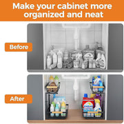 Under Sink Organizer, Height Adjustable Under Sink Organizers and Storage, 2 Tier Pull Out Drawer Cabinet Storage for Kitchen Bathroom, 1 Pack