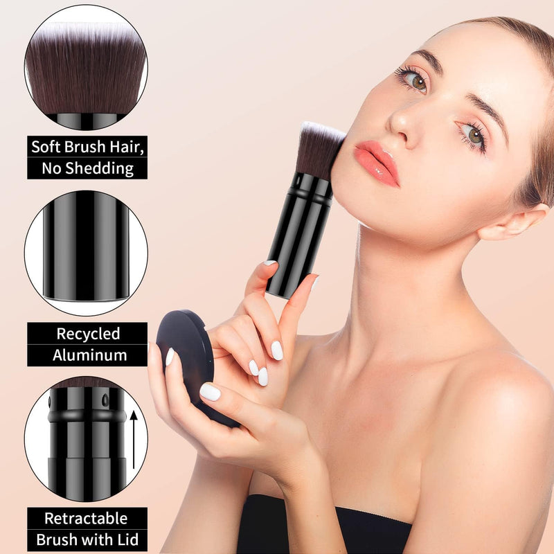 Arabest Retractable Foundation Makeup Brush, Travel Kabuki Makeup Brush for Foundation, Portable Liquid Foundation Brush with Cover Perfect for Blending Liquid, Cream or Flawless Powder Cosmetics
