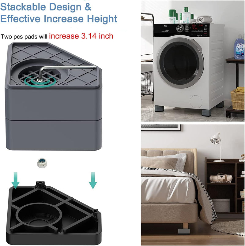 SEISSO Anti Vibration Pads, Washing Machine Foot Pad Stabilizer, Double Heighten Non Slip Shock and Noise Cancelling Support Mat, Stops Washer Dryer Moving Shaking Walking Skidding Protects Floor